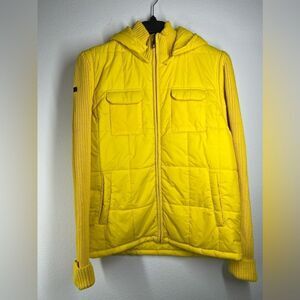 Sevensings Men’s Jacket Vest Coat Puffer Knitted sleeves Hooded Yellow